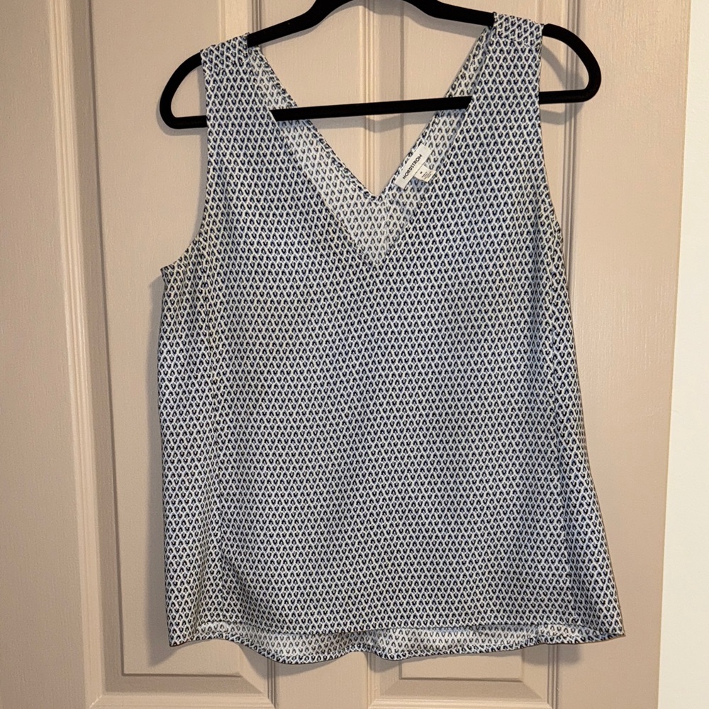 Nordstrom V-Neck Tank Top - Blue and White Pattern